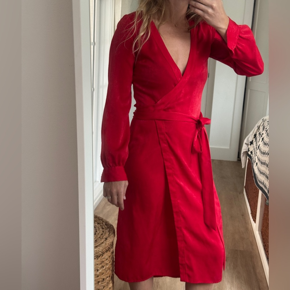 L'Academie Crimson Wrap Dress with Tie Waist